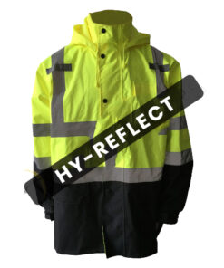 Fluorescent yellow reflective raincoat in two-tone