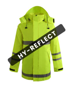 Weatherproof reflective raincoat with mesh lining